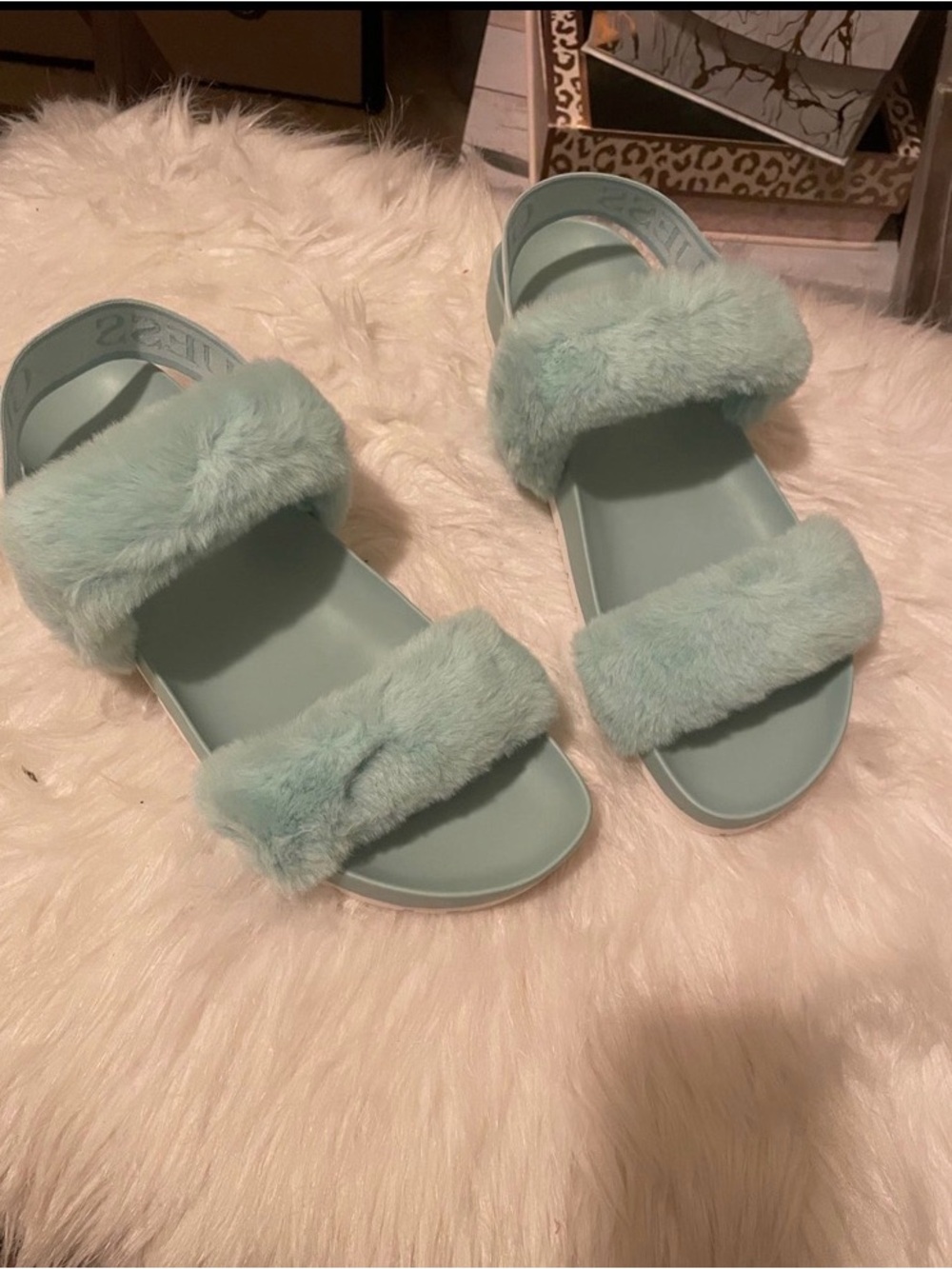 Guess Women's Faux-Fur Double Strap Slide Sandals